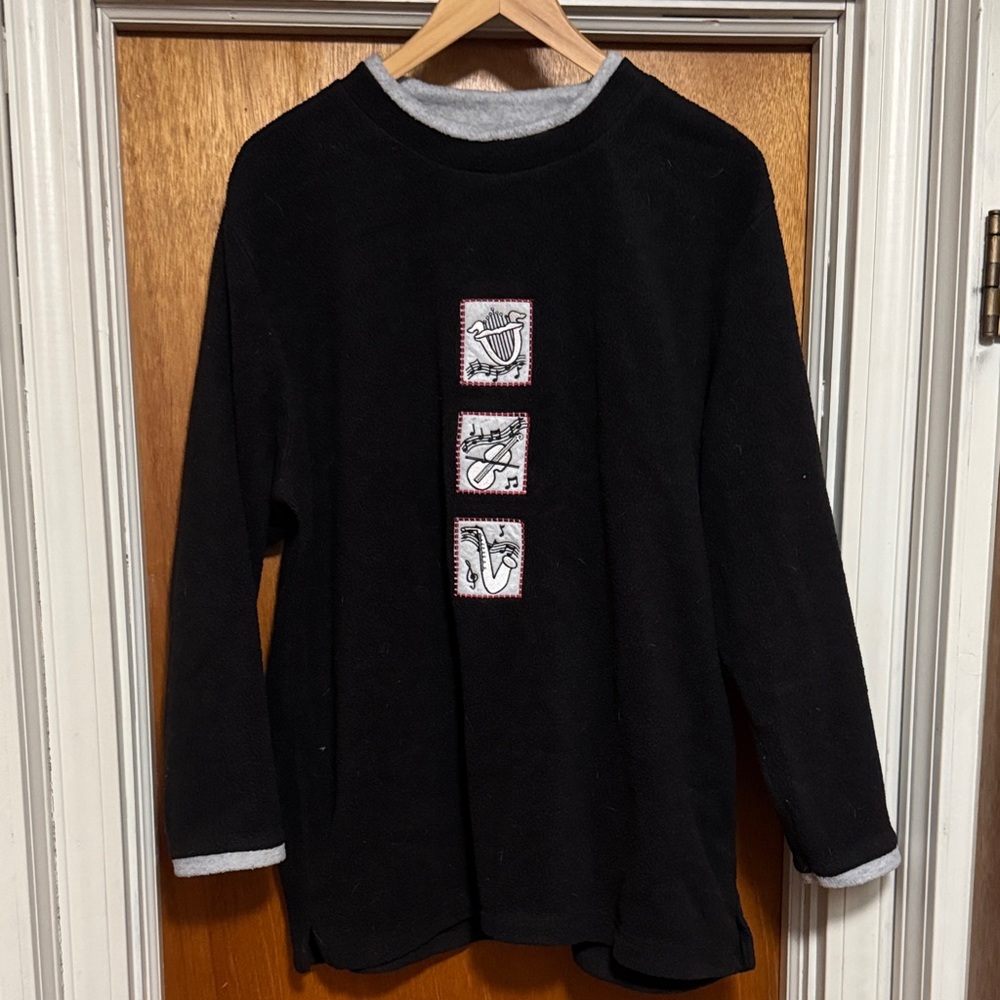 Jason Maxwell Black Fleece with Musical Instruments/Notes Sz 1X